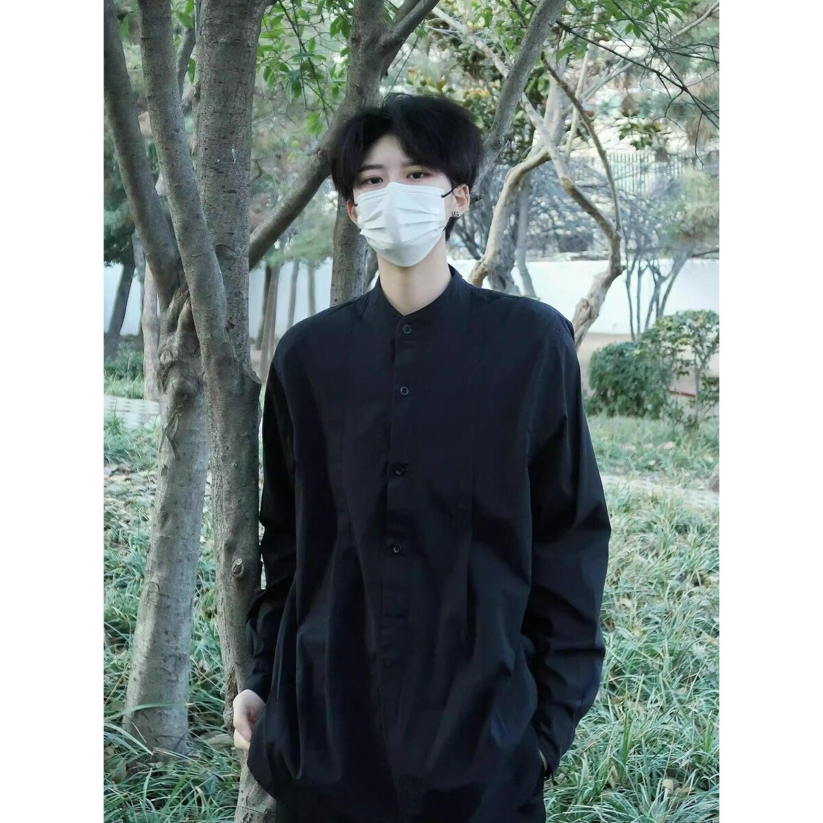 1506-1/CY121/P54男士灰蓝色长袖无领衬衫上衣,男装衬衫,星座1506-1