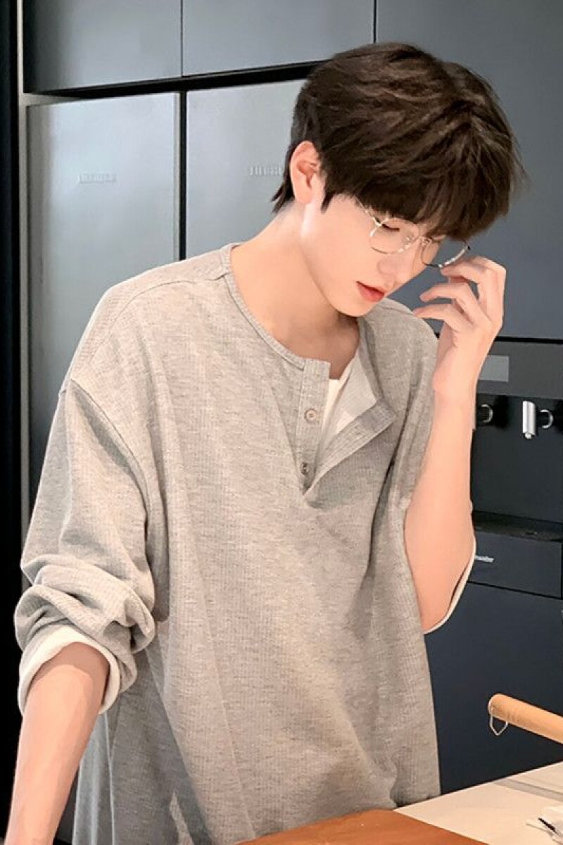 1506-1/W20021/P44假两件华夫格亨利衫男薄款长袖t,男装卫衣,星座1506-1
