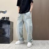 1506-1/KFGK8641/P53复古做旧破洞浅蓝色牛仔裤男，男装牛仔裤，星座1506-1
