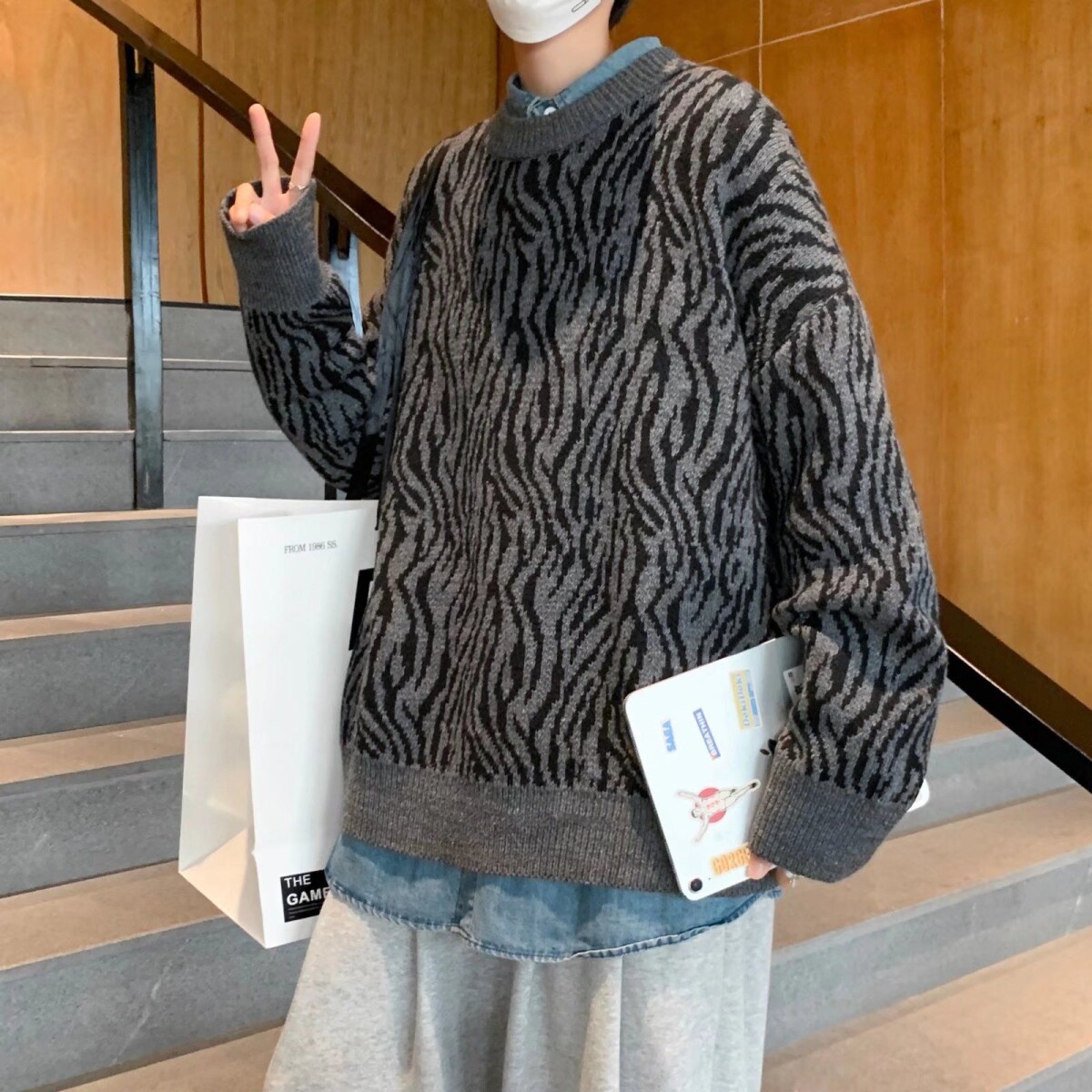 1506/M01101/P49新款斑马纹长袖毛衣男外套情侣款百搭上衣针织衫1,男装针织衫/毛衣,星座1506-1