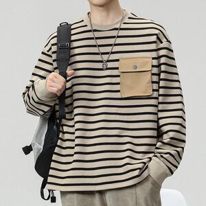 1506-1/WJD031/P38新品男士条纹长袖t恤男潮流体恤男款图片