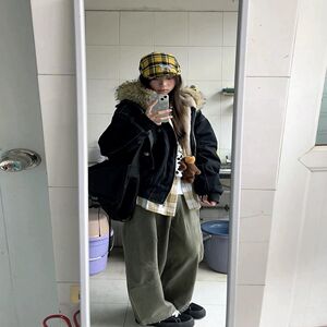 1506/M11621/P92情侣仿兔毛大毛领连帽棉衣冬外套2