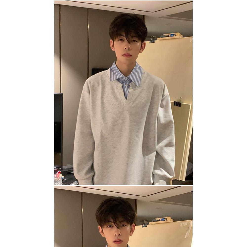 1506-1/WQ1041/P44复古假两件拼接翻领卫衣男,男装卫衣,星座1506-1