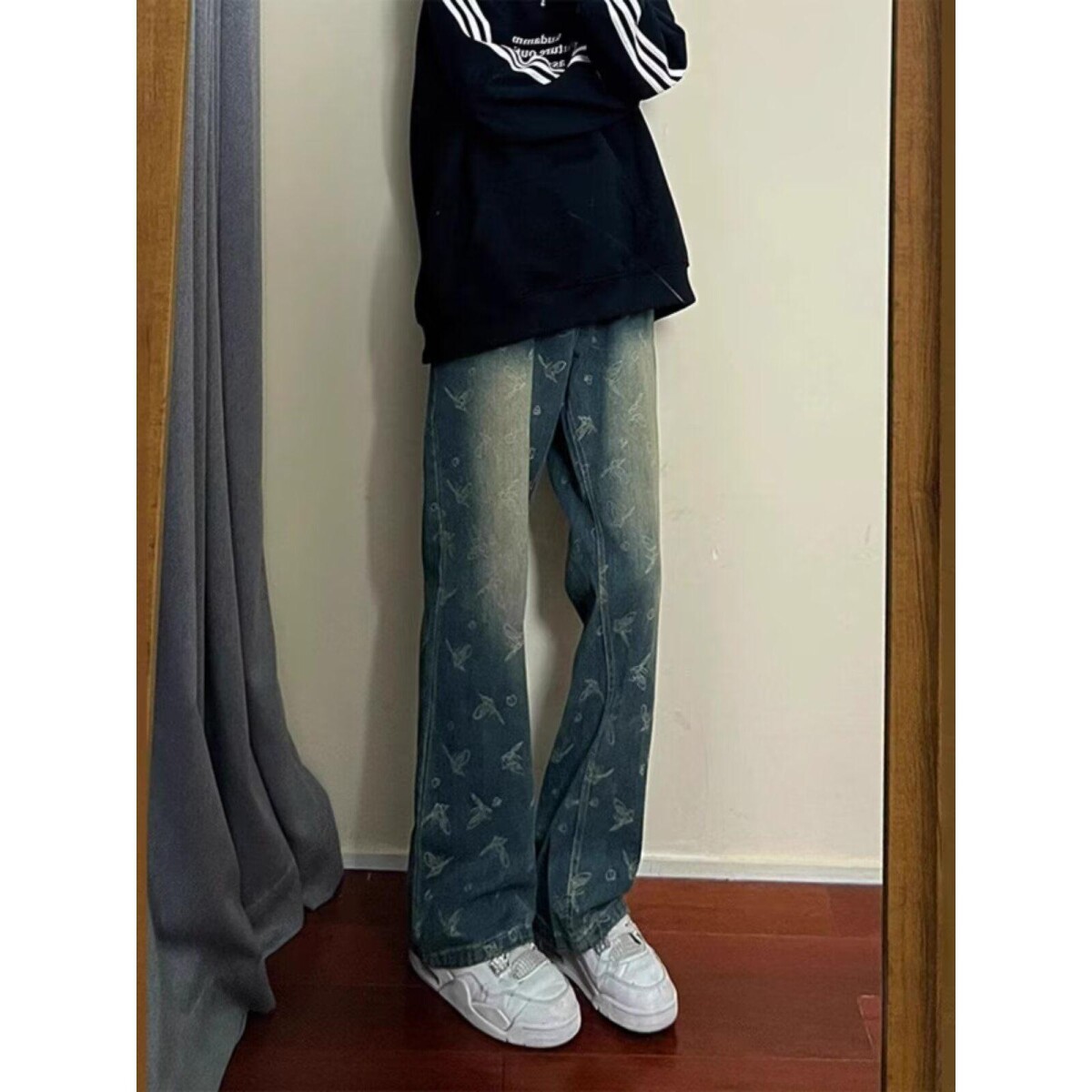 1506-1/KN6991/P46蝴蝶提花满印牛仔裤男款直筒痞帅高级感裤子,男装牛仔裤,星座1506-1