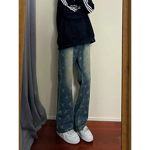 1506-1/KN6991/P46蝴蝶提花满印牛仔裤男款直筒痞帅高级感裤子图片