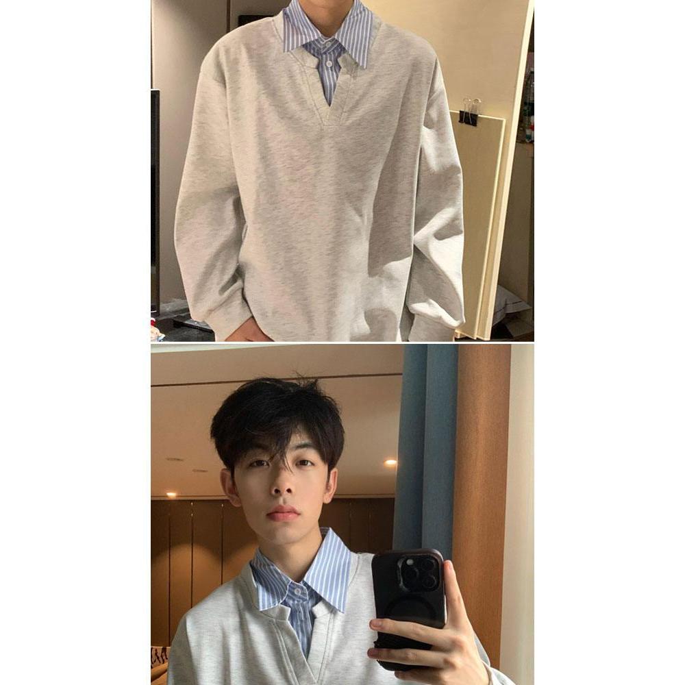 1506-1/WQ1041/P44复古假两件拼接翻领卫衣男,男装卫衣,星座1506-1