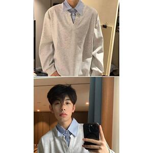 1506-1/WQ1041/P44复古假两件拼接翻领卫衣男图片