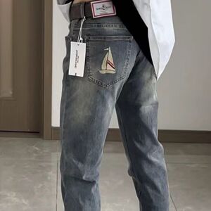 1506-1/K80421/P46高端新款后兜刺绣帆船直筒裤男图片