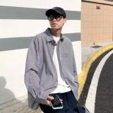 1506-1/CC1121/P34蓝色条纹衬衫男日系潮牌街头宽松情侣衬，男装衬衫，星座1506-1