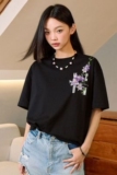 1506-1/TT911/P34重磅短袖t恤女夏季多巴胺藤蔓花，男装T恤，星座1506-1