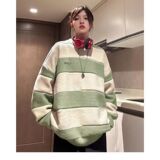 1506/QM1200/P49撞色条纹毛衣男生情侣秋冬季宽松套头针织衫套2，男装针织衫/毛衣，星座1506-1