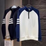 1506/QJW1240/P46秋冬加绒款男士时尚百搭撞色半拉链立领卫衣3，男装卫衣，星座1506-1