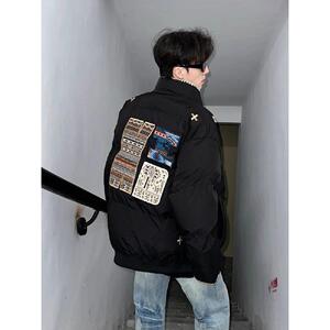 1506/Q9990/P85复古字母刺绣棉衣棉服男款秋冬撞色宽松情侣外套图片