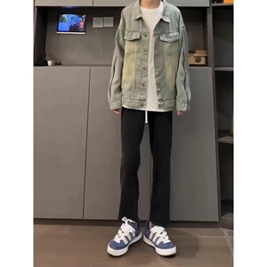 1506-1/JLJ591/P59美式高街网红黄泥做旧水洗翻领牛仔图片