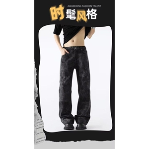 1506-1/KS70931/P50美式复古黑灰色牛仔裤男款痞帅修身直筒裤图片