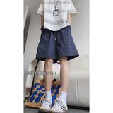 藏青色斜切速干短裤男款夏季美式复古运动裤子直筒过膝休闲五分裤，商品下架区，星座1506-1