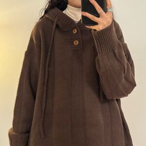 1506/QM2320/P57冬季套头纯色毛衣外套男女高级感连帽针织衫1图片