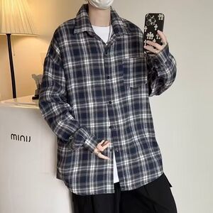 1506-1/C55041/P34秋季潮流格子休闲衬衣宽松上衣服图片