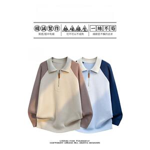 1506/Qk780/P62秋冬男生V领毛衣港风针织衫青少年翻领POLO衫上衣1图片