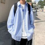 1506-1/CC1121/P34蓝色条纹衬衫男日系潮牌街头宽松情侣衬，男装衬衫，星座1506-1