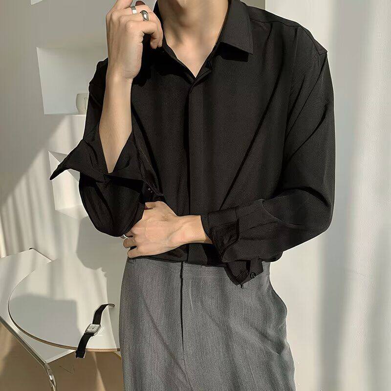 1506-1/CC1081/P32春夏季男士冰丝衬衫长袖高级感图片