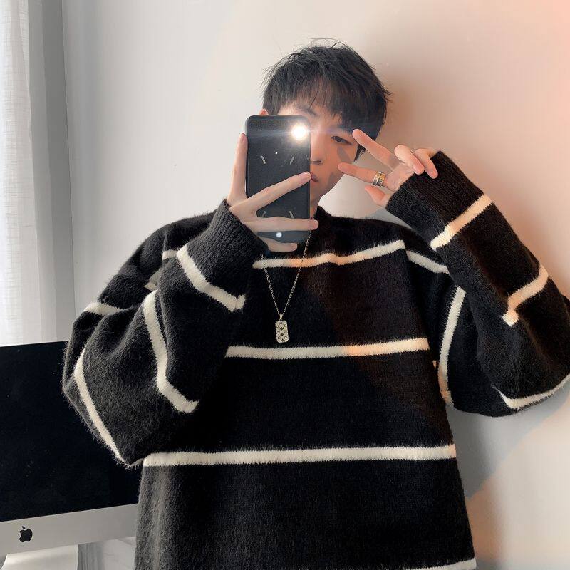 1506/MMY6131/P52男士秋冬季软糯毛绒针织衫韩系风条纹毛衣2，男装针织衫/毛衣，星座1506-1