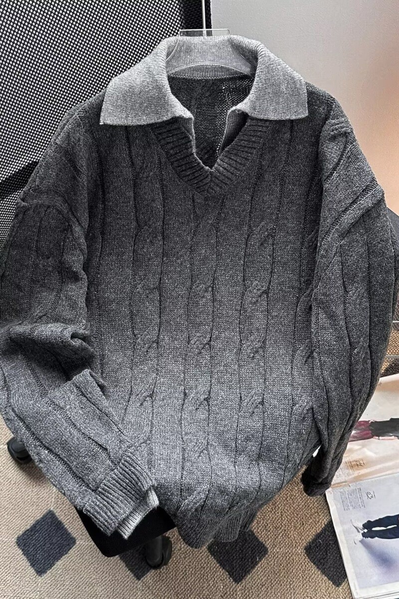 1506-1/MM531/P52冬季韩系复古加厚假两件polo领针织衫,男装针织衫/毛衣,星座1506-1