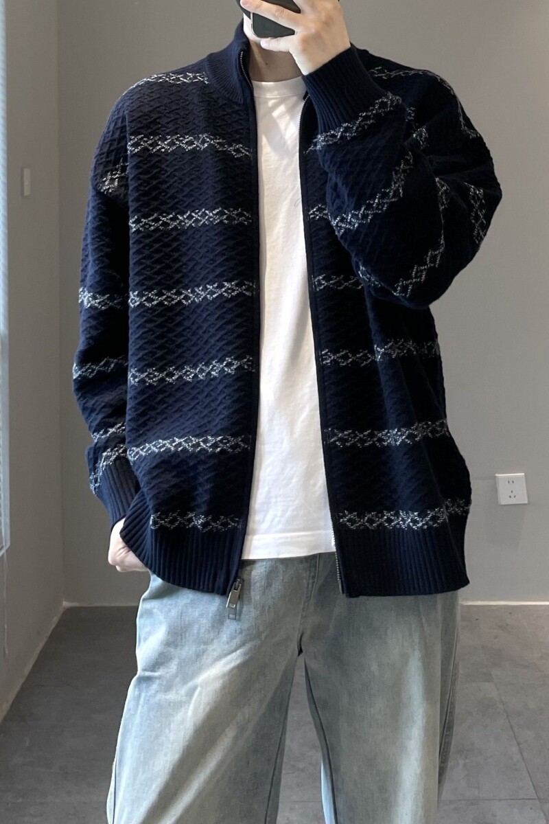 1506-1/MGT411/P71深蓝色费尔岛圣诞拉链毛衣外套,男装针织衫/毛衣,星座1506-1