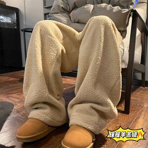 1506/KB45581/P49冬季外穿直筒窄版羊羔绒阔腿裤女高腰加绒裤子1图片