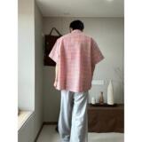 1506-1/CCD081/P36美式色织格纹泡泡纱宽松廊形短袖衬衫男，男装T恤，星座1506-1