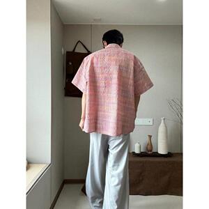 1506-1/CCD081/P36美式色织格纹泡泡纱宽松廊形短袖衬衫男图片