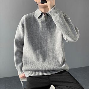 1506/M50151/P52黑色polo领毛衣男秋冬美式复古套头针织衫1图片