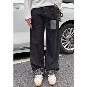 1506-1/KGEG9071/P58美式复古豹纹拼接设计感牛仔裤男图片