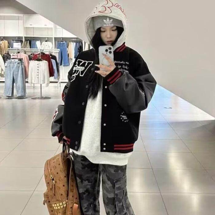 1506-1/JJ7261/P66潮牌情侣美式植绒毛巾刺绣棒球服，女装职业装，星座1506-1