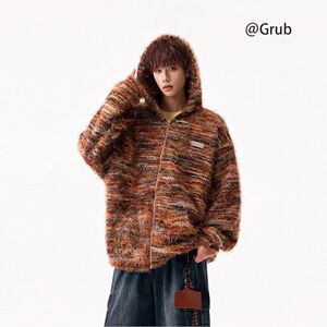 1506/MMY95731/P72美式渐变条纹连帽卫衣男女冬复古开衫外套2图片
