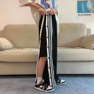 1506-1/KWK111/P36九分宽松阔腿篮球排扣裤休闲运动裤图片