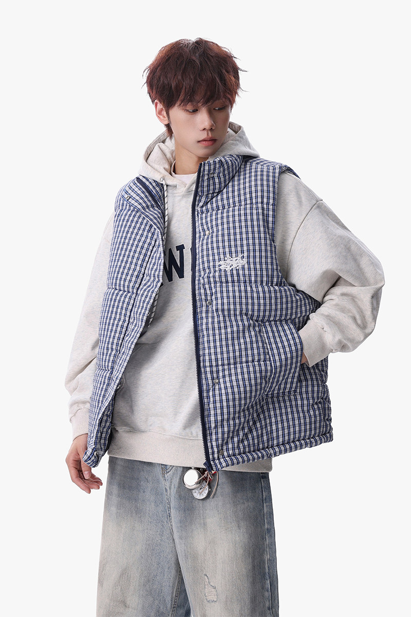 1506/QA030/P52美式格子风立领马甲男加厚棉服背心格纹背心,男装背心/马甲,星座1506-1