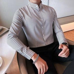 1506-1/CCS111/P52意式小立领条纹休闲长袖衬衫男图片