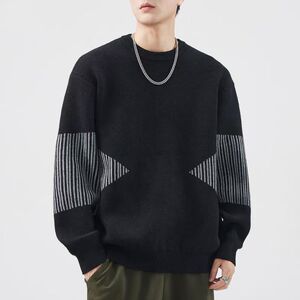 1506/M50191/P57美式复古潮牌拼接撞色针织衫毛衣男士冬季新款1图片