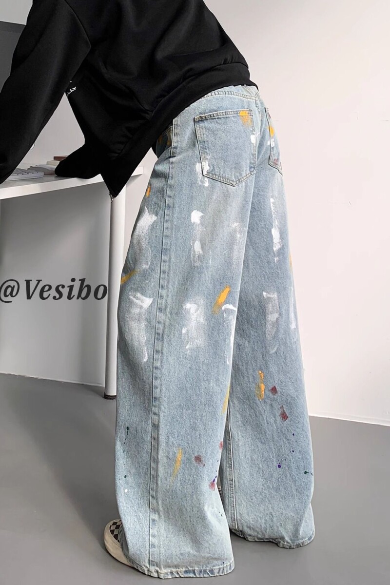 1506-1/KK22461/P51美式vibe泼墨牛仔裤男春季高街复古宽松阔腿,男装牛仔裤,星座1506-1