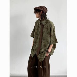 1506-1/CC1201/P39巴短袖衬衫男短袖设计感五分袖冰丝花衬衣