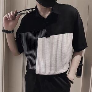 1506-1/CT031/P38帛跃都市时尚条纹拼接短袖图片