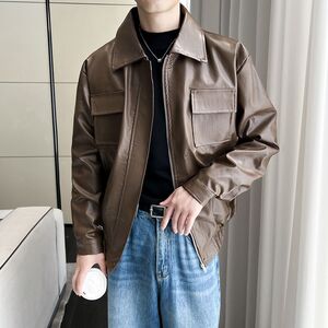 1506-1/JW6371/P70小众设计感潮牌双拉链垫肩皮夹克男图片