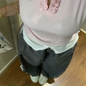 1506-1/KA8028/P44肌理感阔腿裤工装弯刀裤中性休闲长裤男图片