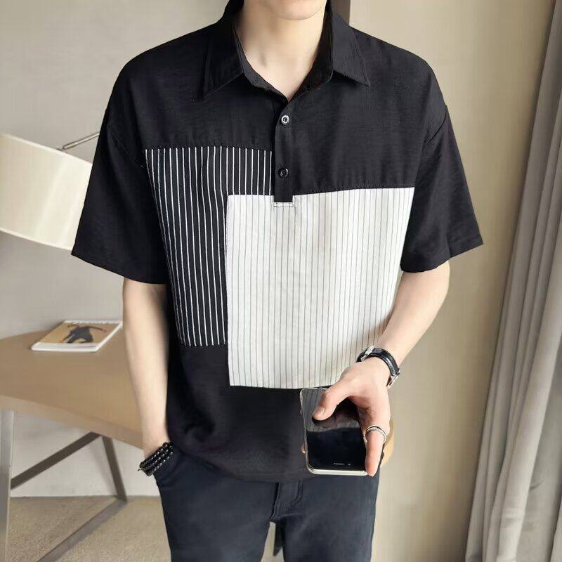 1506-1/CJB031/P41男夏装POLO衫短袖学生宽松小众设计感男装图片