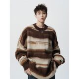 1506/MH23141/P59圆领毛衣男冬季撞色条纹针织衫慵懒风情侣外套1，男装针织衫/毛衣，星座1506-1