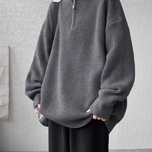 1506/QM1280/P48半拉链高领毛衣男秋冬季针织衫宽松百搭外套1图片