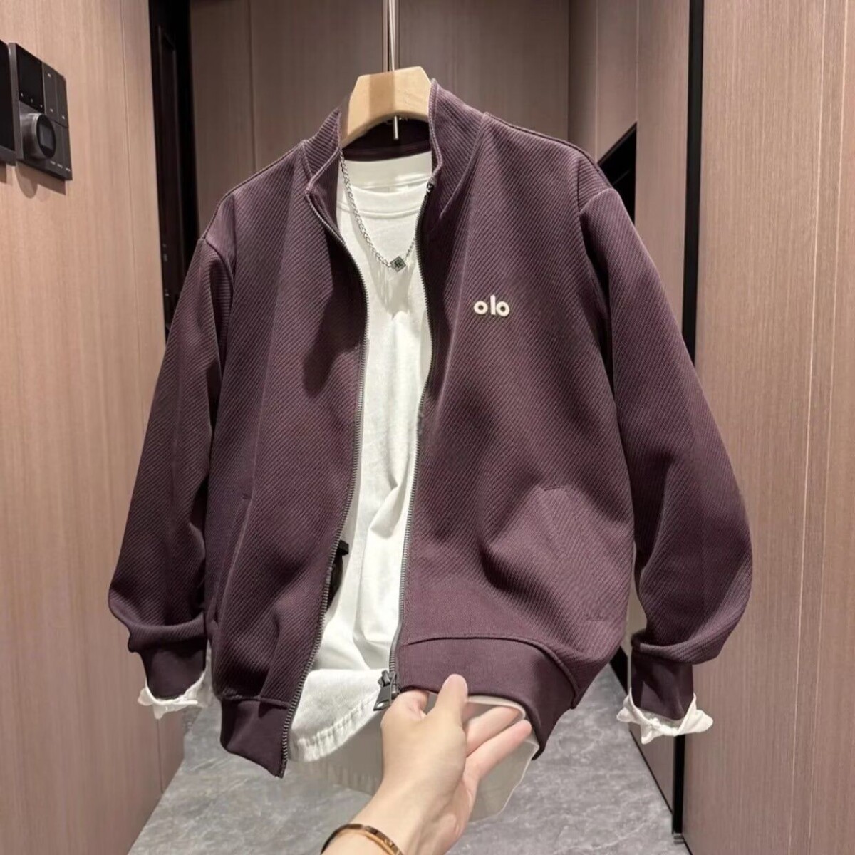 1506-1/JA041/P46廓形裁剪CD刺绣尼龙拼接运动夹克外套图片