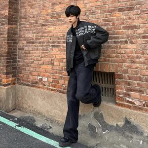 1506-1/JAA301/P64美式潮牌字母满印PU皮棒球服夹克男图片