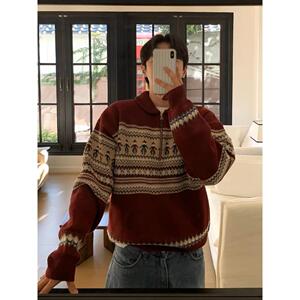 1506/M31651/P59秋冬新款开衫毛衣复古休闲慵懒风V领针织衫男1图片